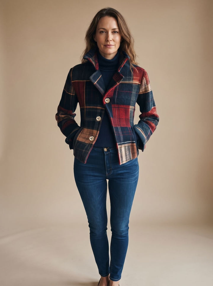 Sophia | Women's Plaid Double-Button Cropped Winter Coat Jacket