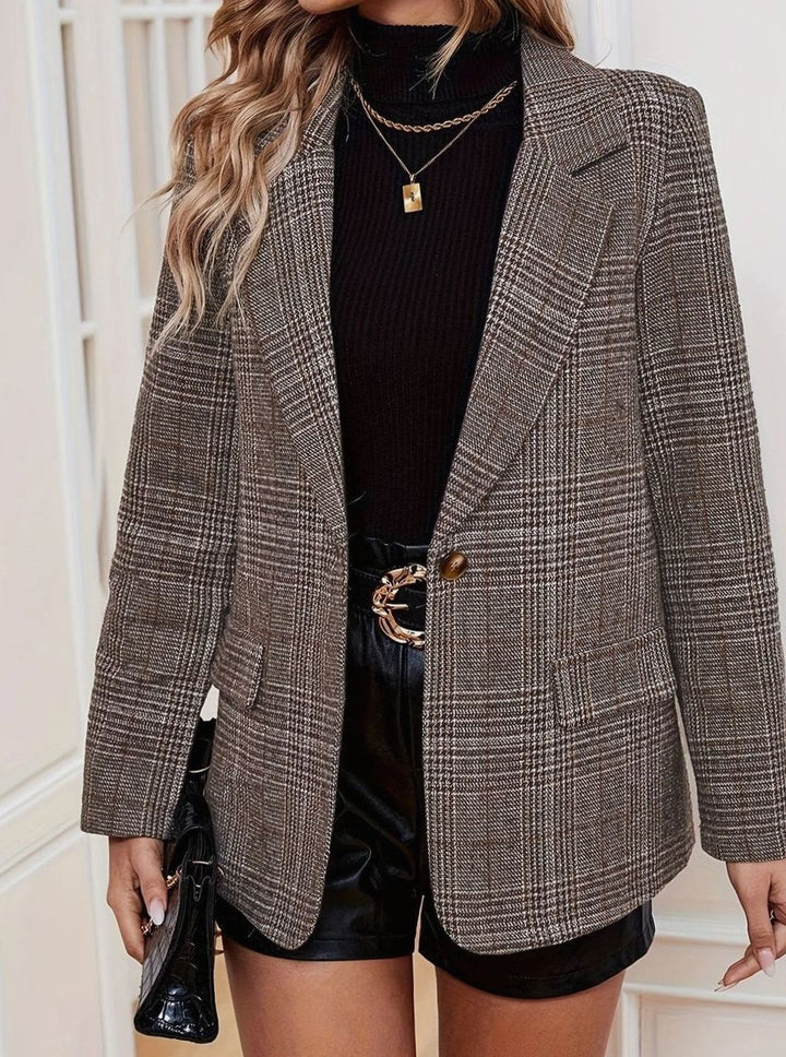 Emma | Women's Plaid Long-Sleeve Tailored Blazer Jacket