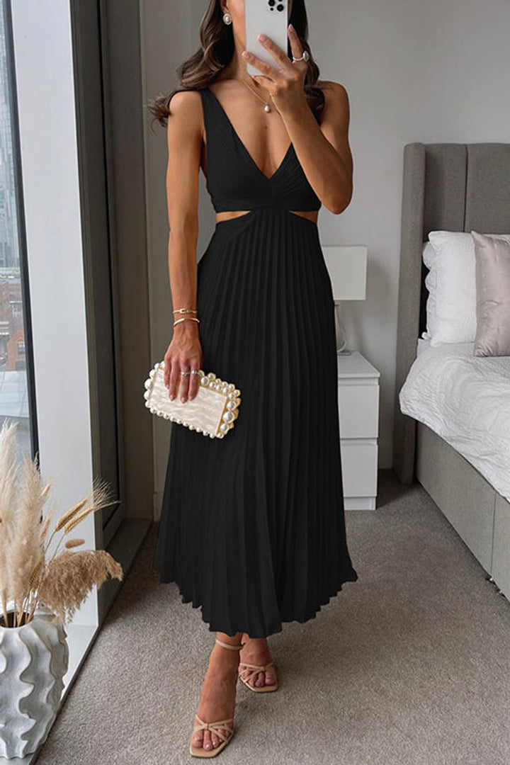 Charlotte | Women's Pleated Cutout Maxi Cocktail Party Dress V-Neck