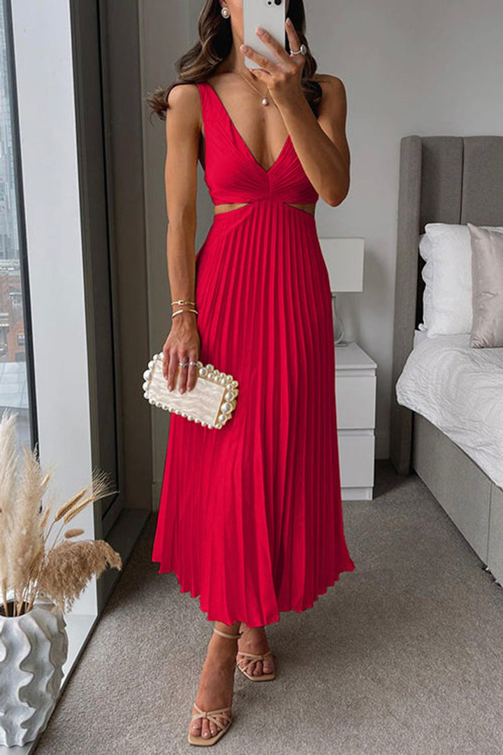 Charlotte | Women's Pleated Cutout Maxi Cocktail Party Dress V-Neck