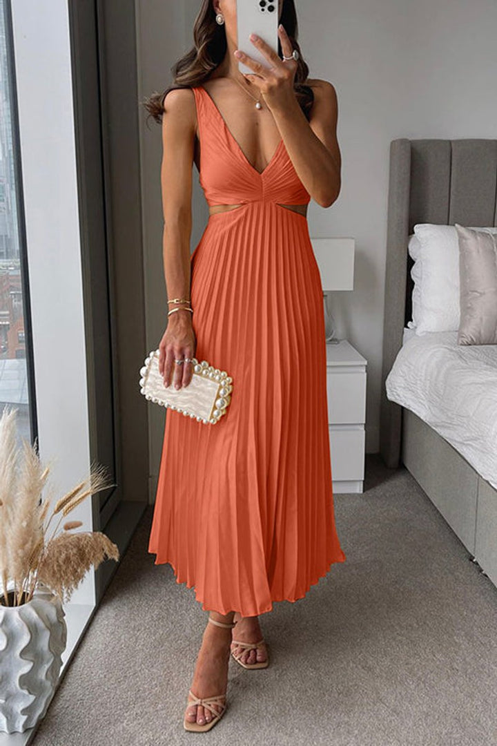 Charlotte | Women's Pleated Cutout Maxi Cocktail Party Dress V-Neck