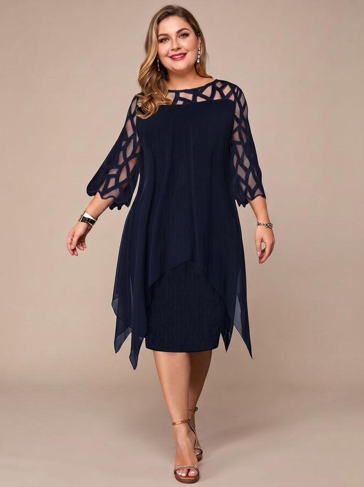 Charlotte | Women's Plus Size Lace-Yoke Chiffon Overlay Midi Dress
