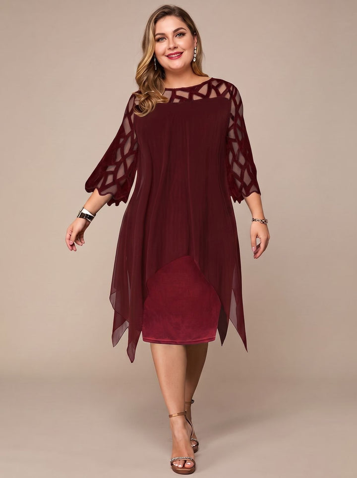Charlotte | Women's Plus Size Lace-Yoke Chiffon Overlay Midi Dress