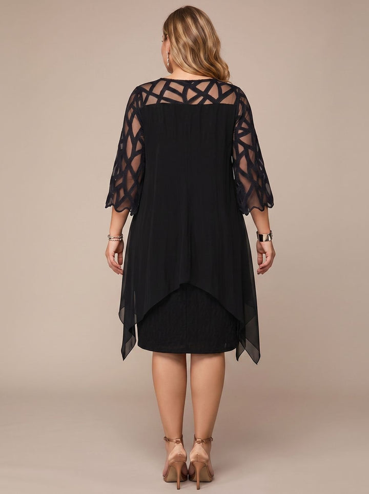 Charlotte | Women's Plus Size Lace-Yoke Chiffon Overlay Midi Dress