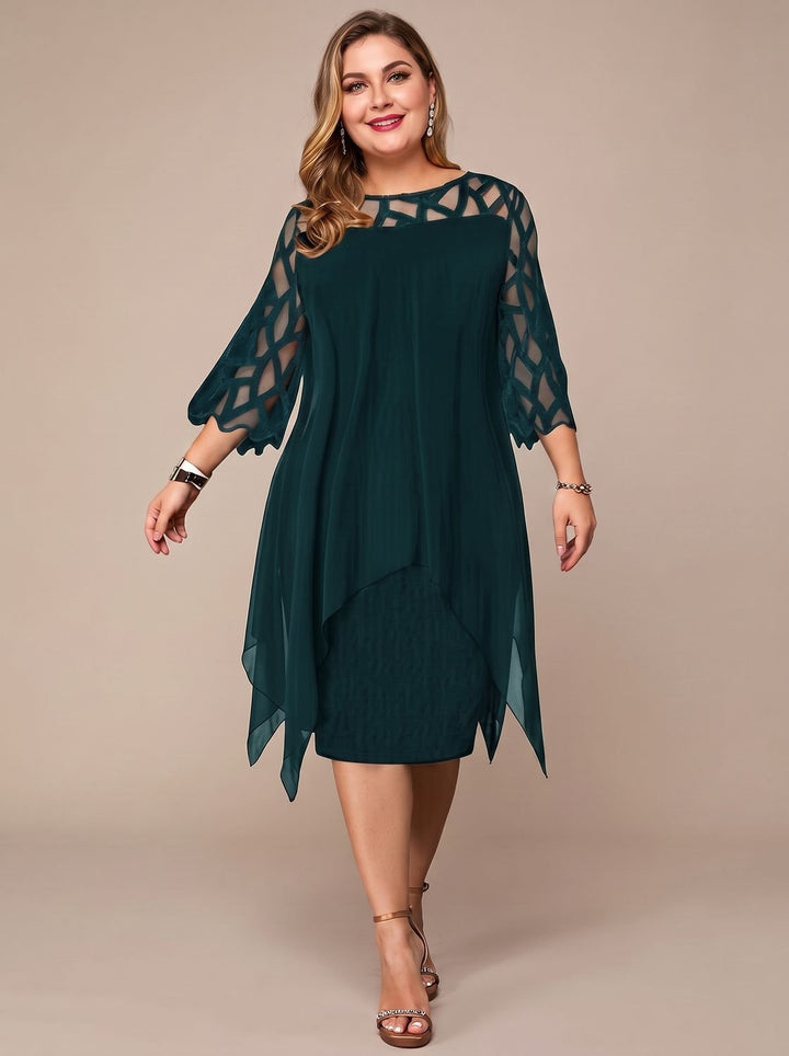 Charlotte | Women's Plus Size Lace-Yoke Chiffon Overlay Midi Dress