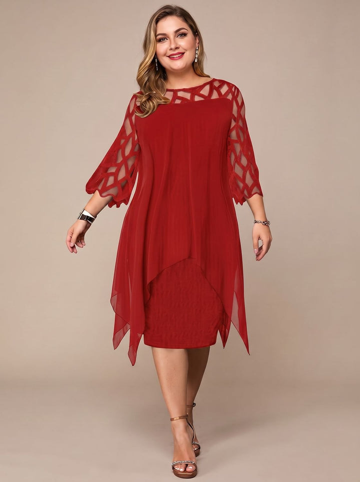 Charlotte | Women's Plus Size Lace-Yoke Chiffon Overlay Midi Dress