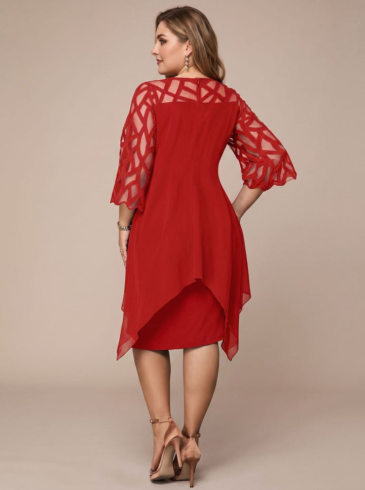 Charlotte | Women's Plus Size Lace-Yoke Chiffon Overlay Midi Dress