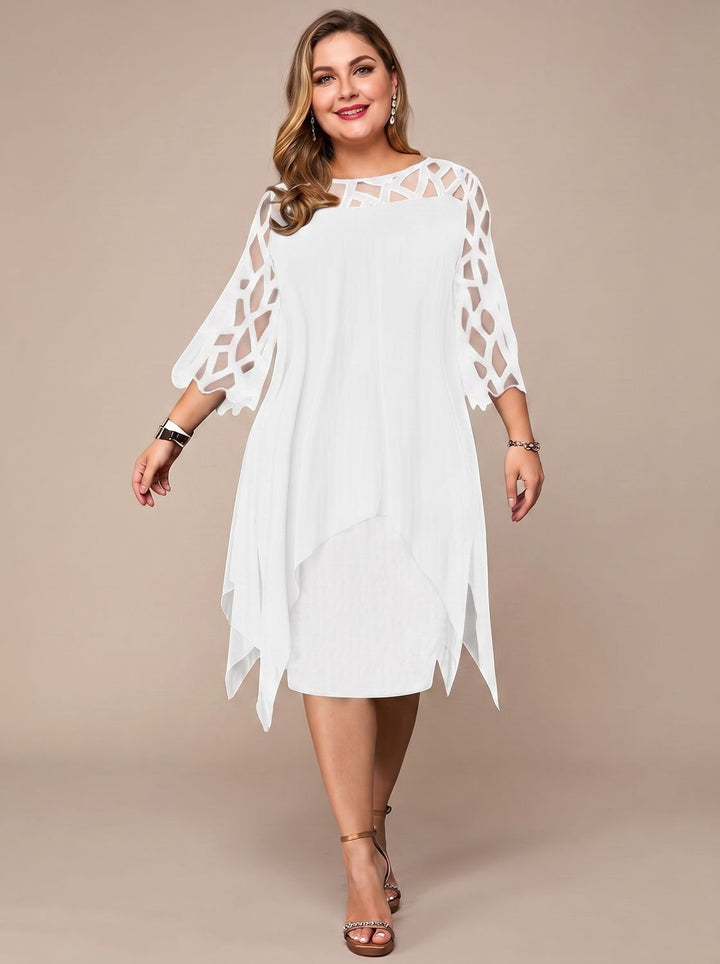 Charlotte | Women's Plus Size Lace-Yoke Chiffon Overlay Midi Dress