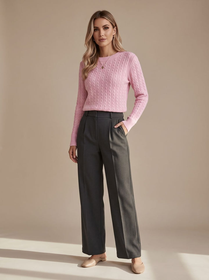 Amelia | Women's Relaxed Cable Knit Crew Neck Sweater