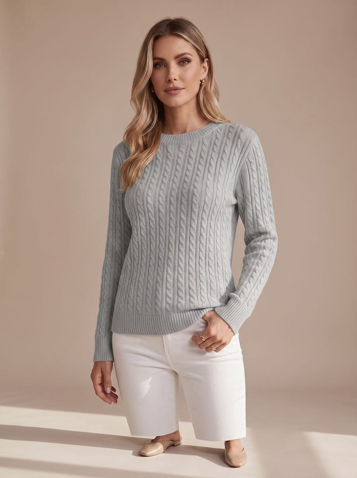 Amelia | Women's Relaxed Cable Knit Crew Neck Sweater