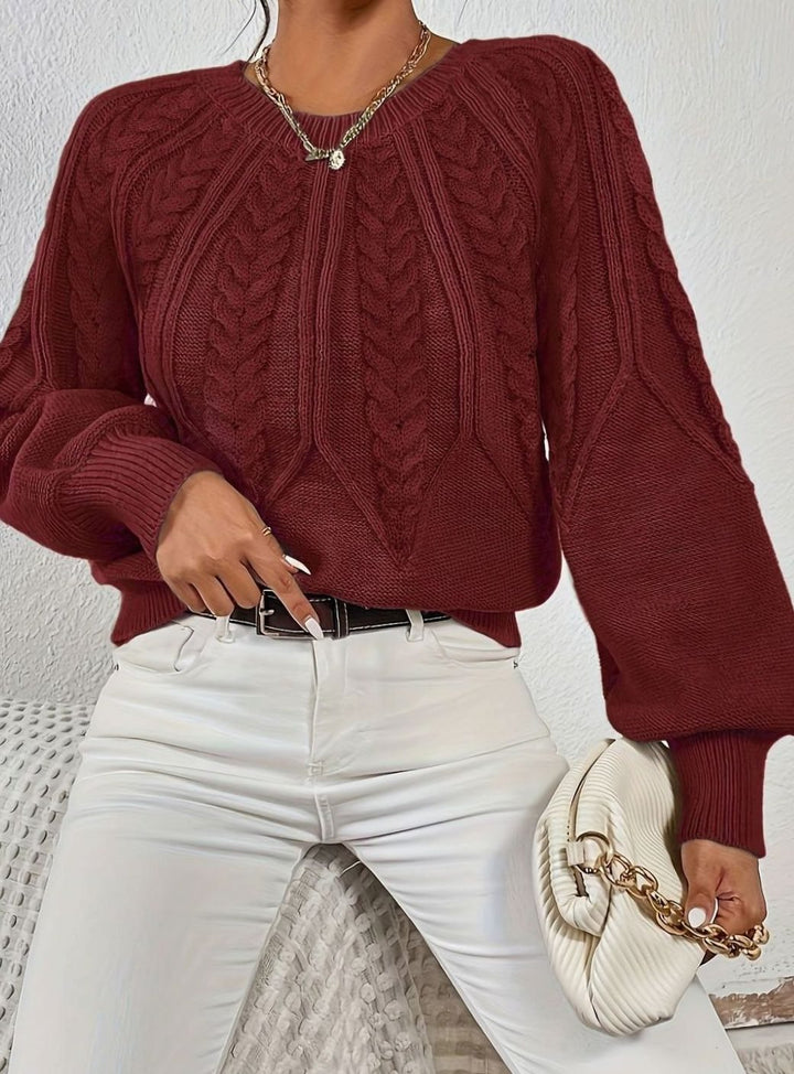 Sophia | Women's Relaxed Cable-Knit Lantern Sleeve Sweater