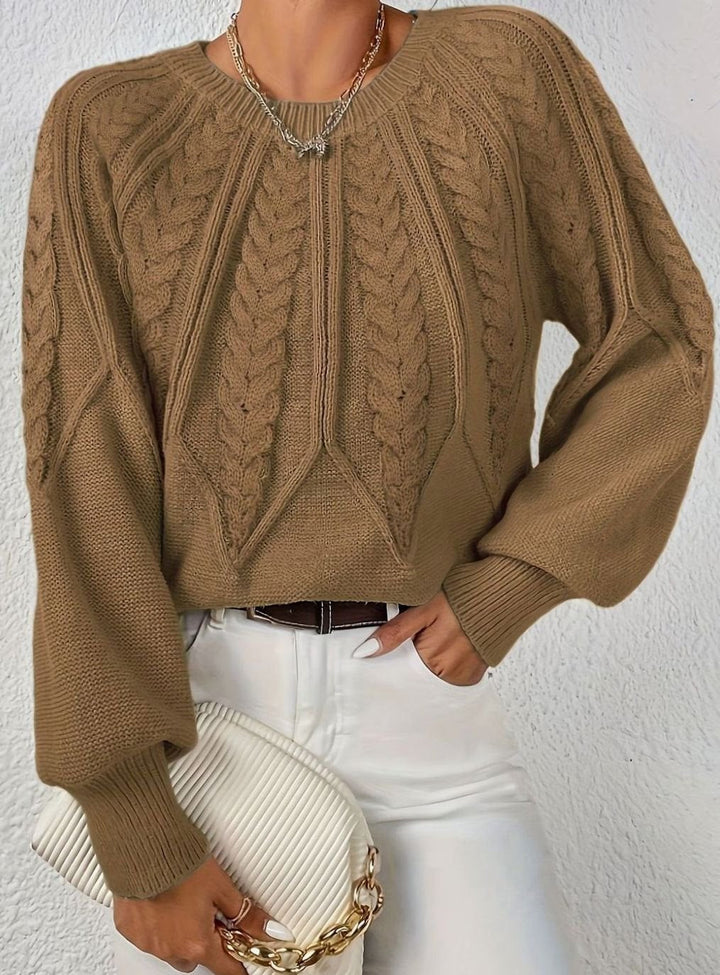 Sophia | Women's Relaxed Cable-Knit Lantern Sleeve Sweater