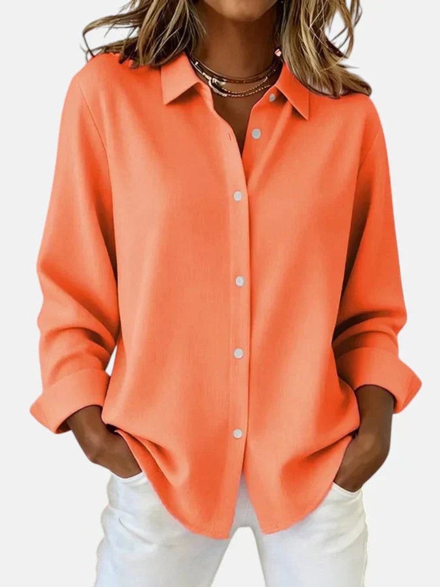 Mia | Women's Relaxed-Fit Button-Down Long-Sleeve Collared Blouse