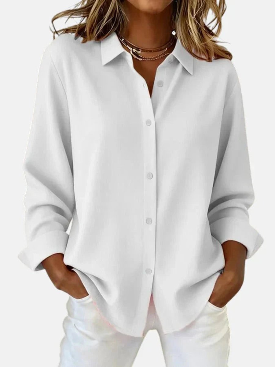 Mia | Women's Relaxed-Fit Button-Down Long-Sleeve Collared Blouse