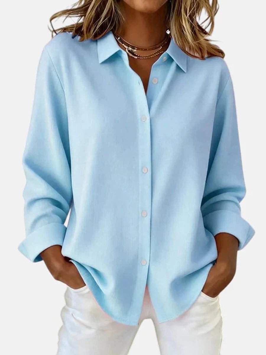 Mia | Women's Relaxed-Fit Button-Down Long-Sleeve Collared Blouse