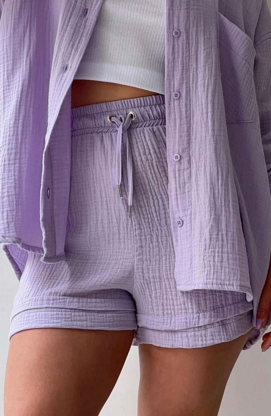 Camila | Women's Relaxed-Fit Button-Down Shirt Shorts Two-Piece Set