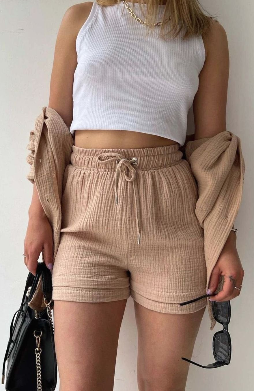 Camila | Women's Relaxed-Fit Button-Down Shirt Shorts Two-Piece Set