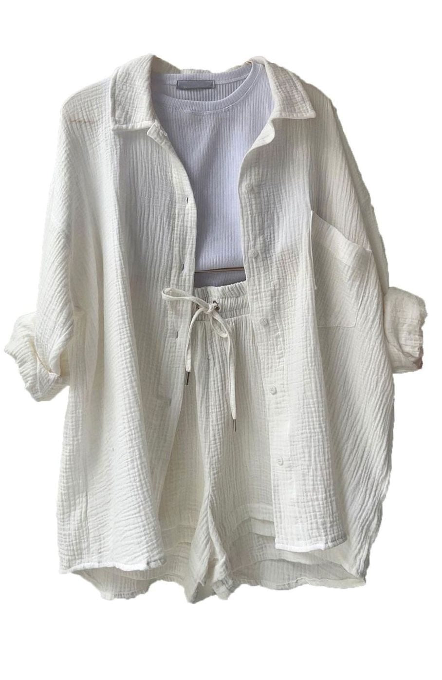 Camila | Women's Relaxed-Fit Button-Down Shirt Shorts Two-Piece Set