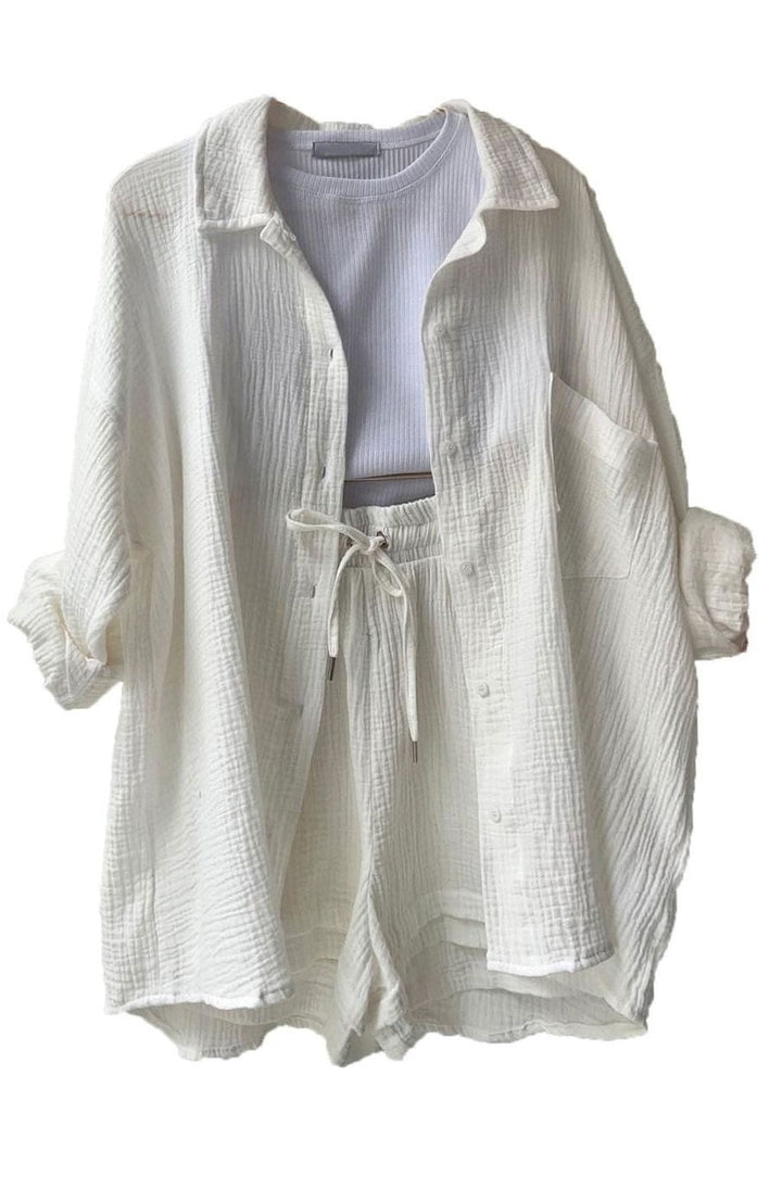 Camila | Women's Relaxed-Fit Button-Down Shirt Shorts Two-Piece Set