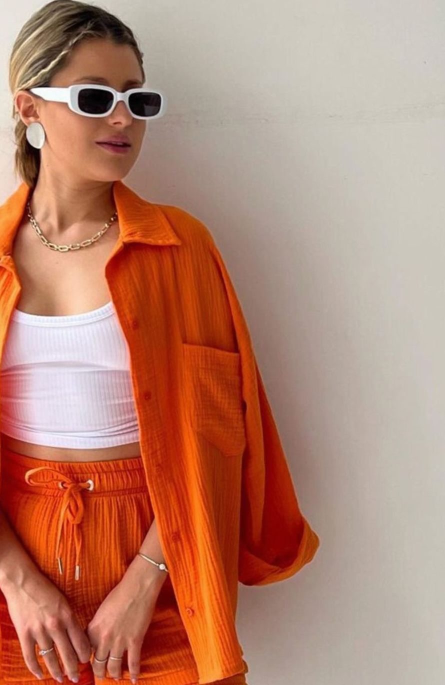 Camila | Women's Relaxed-Fit Button-Down Shirt Shorts Two-Piece Set