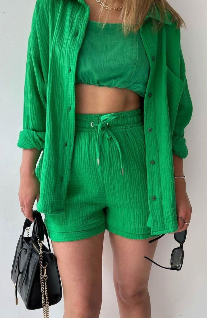Camila | Women's Relaxed-Fit Button-Down Shirt Shorts Two-Piece Set