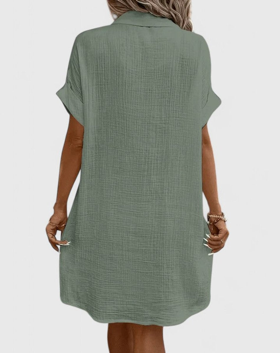 Penelope | Women's Relaxed-Fit Button-Down Short Sleeve Shirt Dress