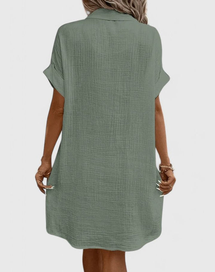 Penelope | Women's Relaxed-Fit Button-Down Short Sleeve Shirt Dress