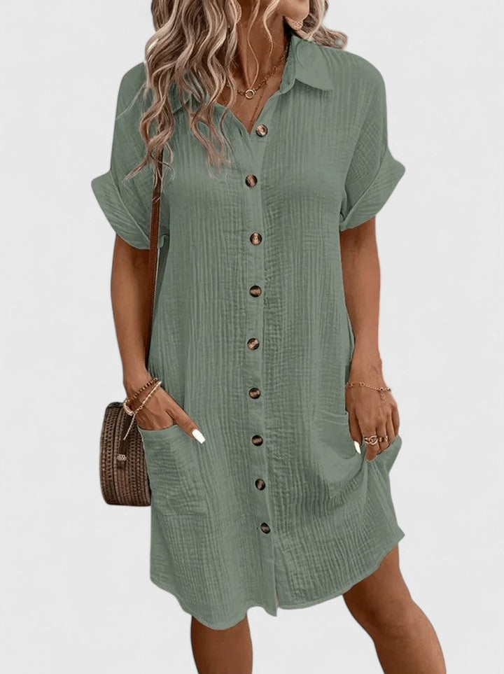 Penelope | Women's Relaxed-Fit Button-Down Short Sleeve Shirt Dress