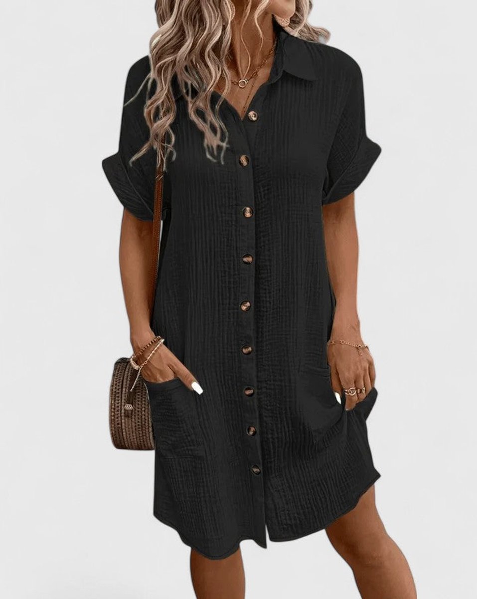 Penelope | Women's Relaxed-Fit Button-Down Short Sleeve Shirt Dress