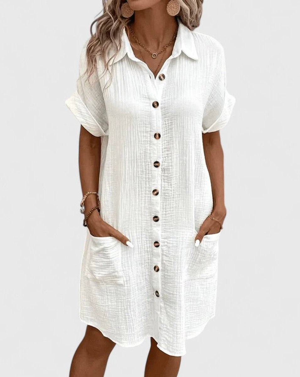 Penelope | Women's Relaxed-Fit Button-Down Short Sleeve Shirt Dress