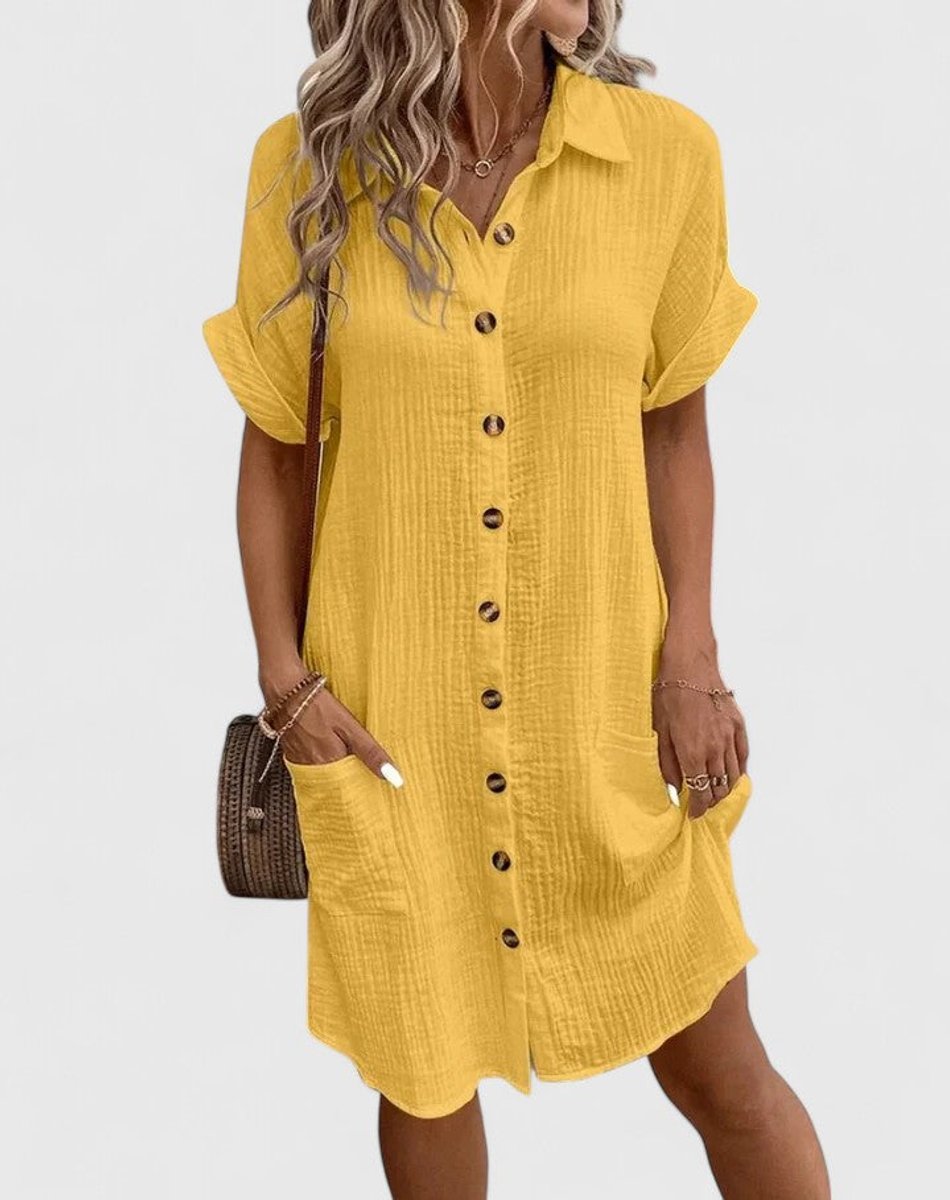 Penelope | Women's Relaxed-Fit Button-Down Short Sleeve Shirt Dress
