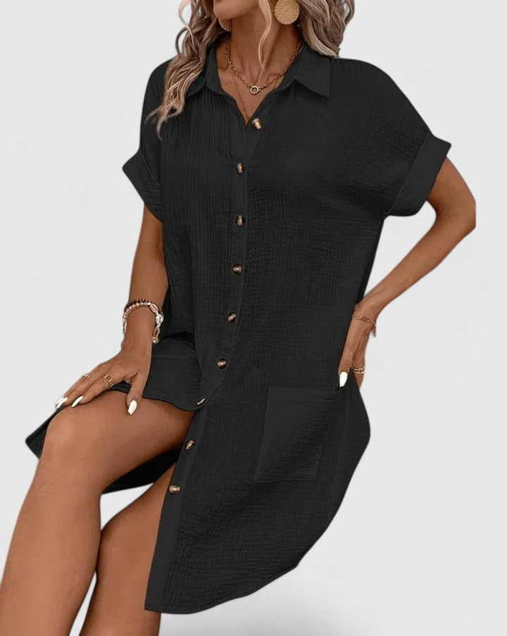 Penelope | Women's Relaxed-Fit Button-Down Short Sleeve Shirt Dress