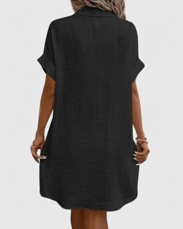 Penelope | Women's Relaxed-Fit Button-Down Short Sleeve Shirt Dress