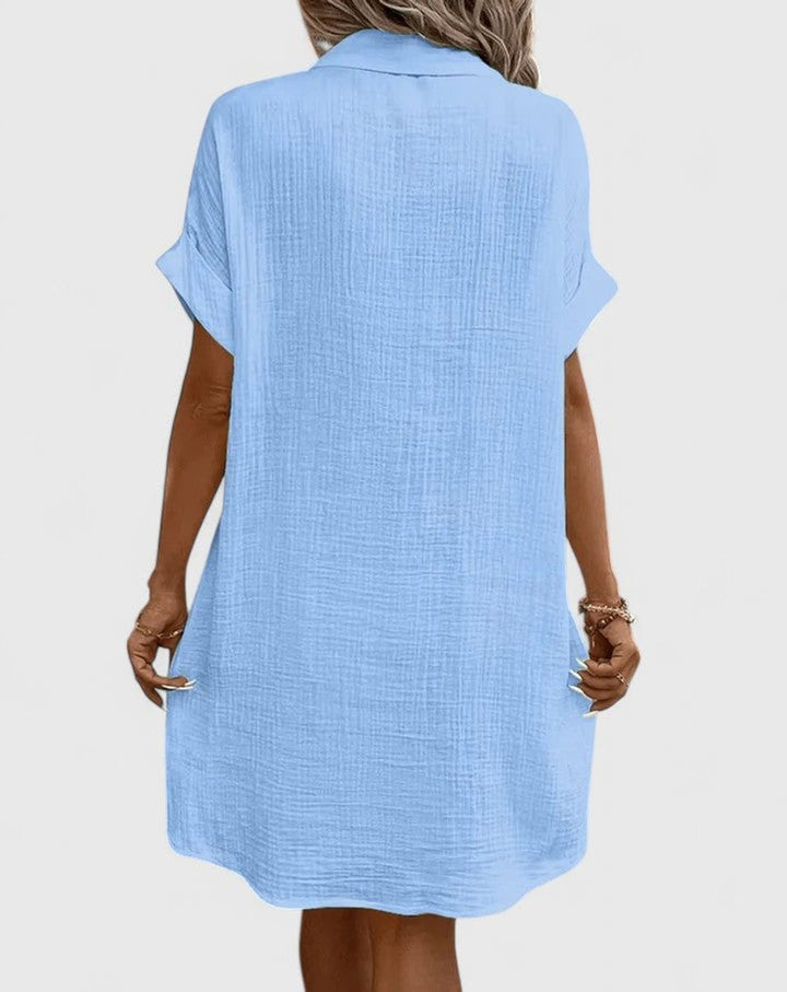 Penelope | Women's Relaxed-Fit Button-Down Short Sleeve Shirt Dress