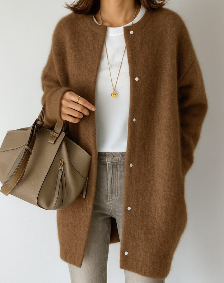 Mia | Women's Relaxed-Fit Button-Front Crew Neck Cardigan Sweater
