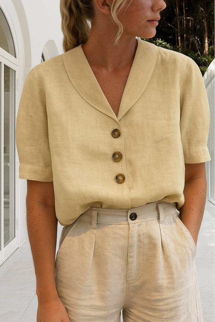 Charlotte | Women's Relaxed-Fit Button-Front Short-Sleeve Collared Blouse