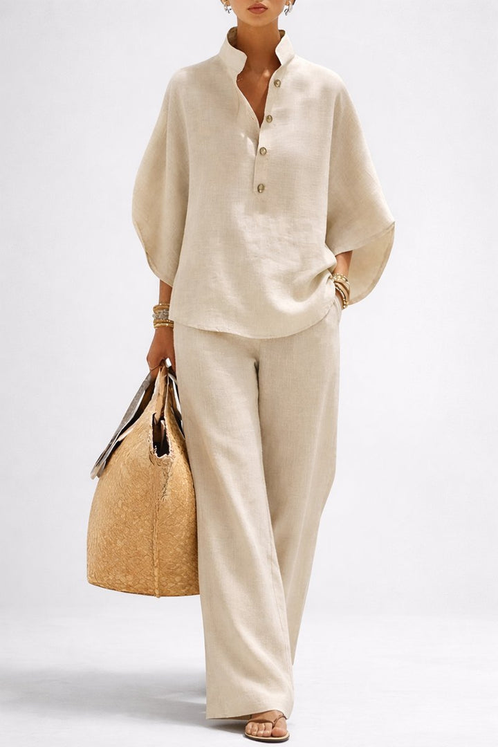 Grace | Women's Relaxed-Fit Linen Wide-Leg Pants Top 2-Piece Set