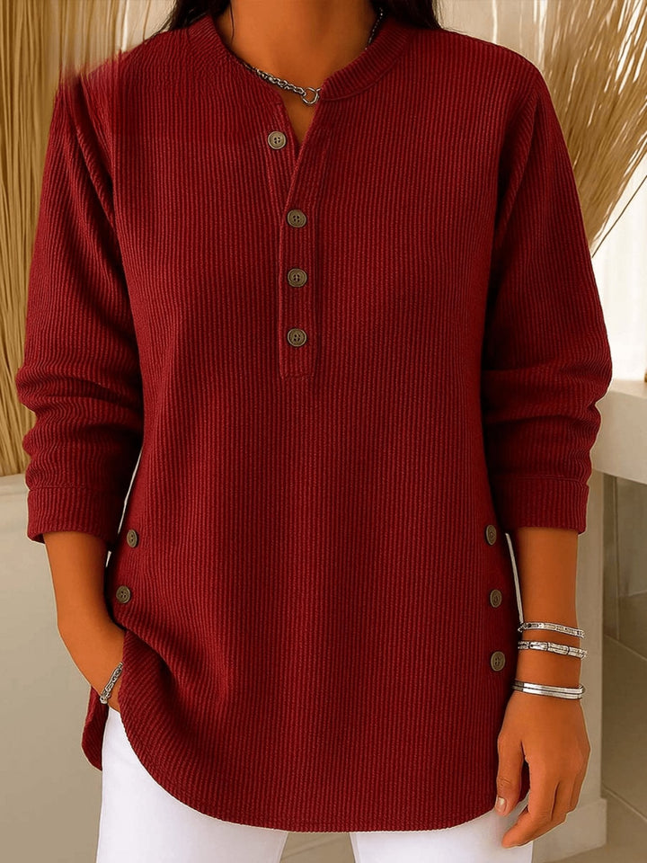 Camila | Women's Relaxed-Fit Longline Henley Ribbed Tunic Top