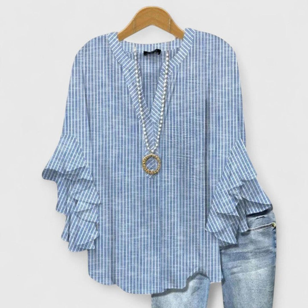 Amelia | Women's Relaxed-Fit Ruffle-Sleeve Floral Print V-Neck Blouse