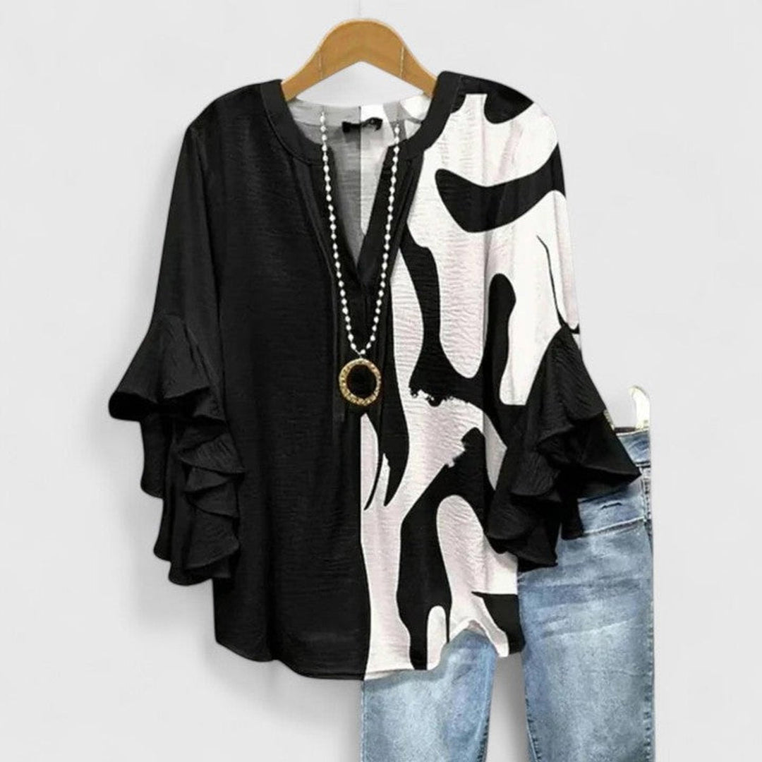Amelia | Women's Relaxed-Fit Ruffle-Sleeve Floral Print V-Neck Blouse