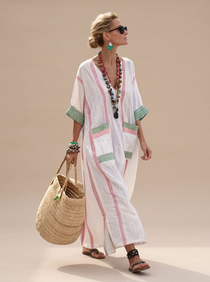 Amelia | Women's Relaxed-Fit V-Neck Striped Formal Maxi Dress