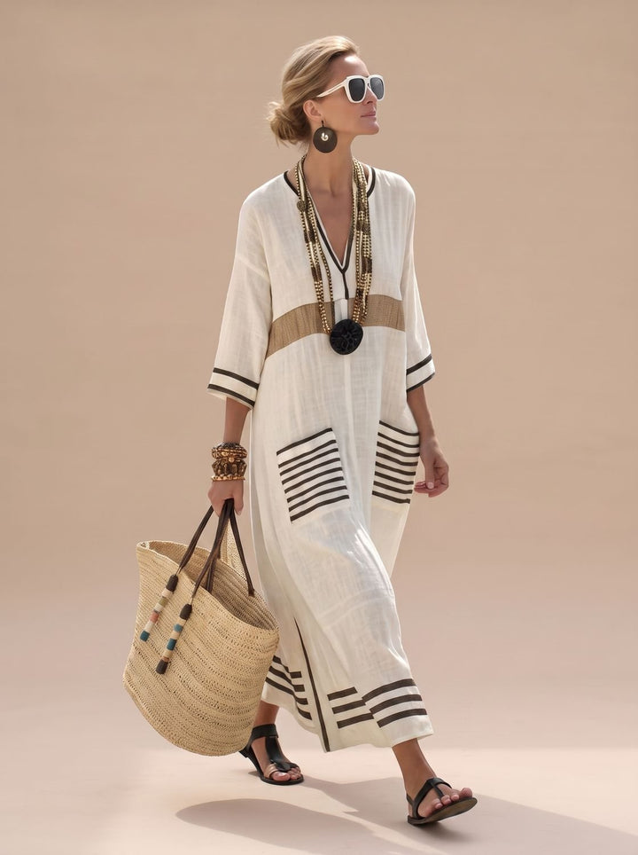 Amelia | Women's Relaxed-Fit V-Neck Striped Formal Maxi Dress