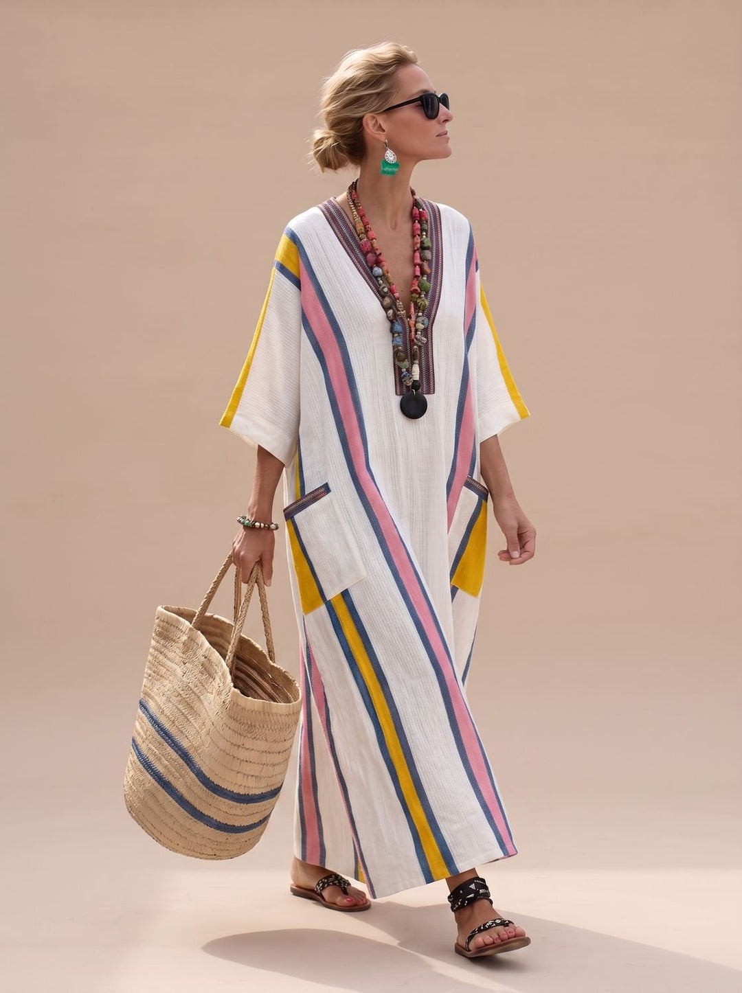Amelia | Women's Relaxed-Fit V-Neck Striped Formal Maxi Dress