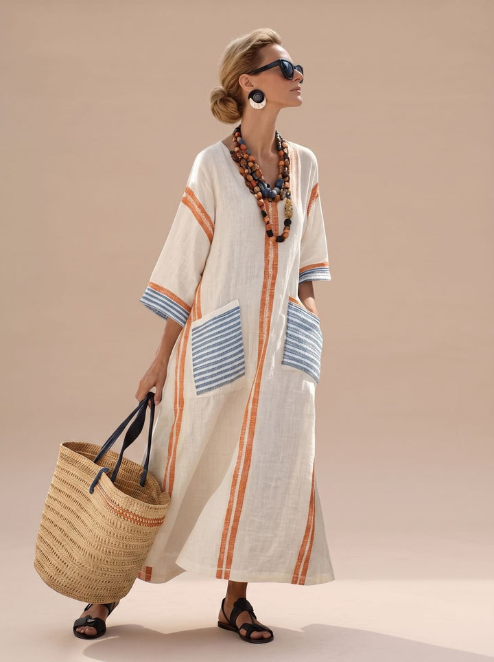 Amelia | Women's Relaxed-Fit V-Neck Striped Formal Maxi Dress