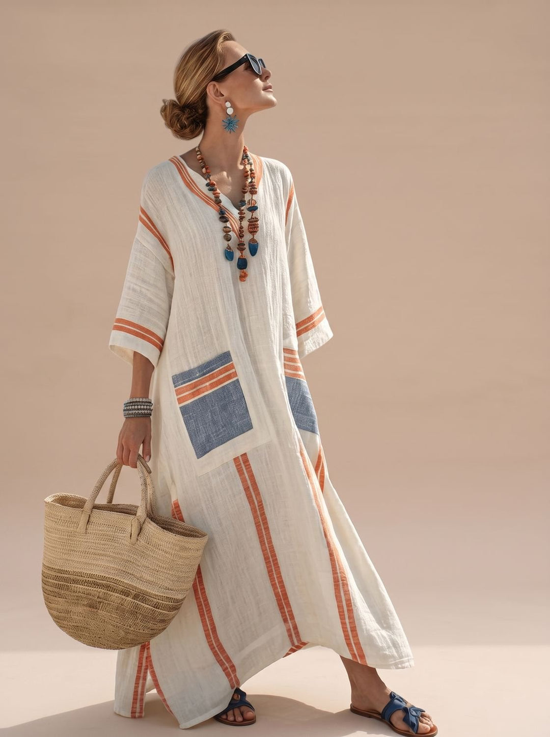Amelia | Women's Relaxed-Fit V-Neck Striped Formal Maxi Dress