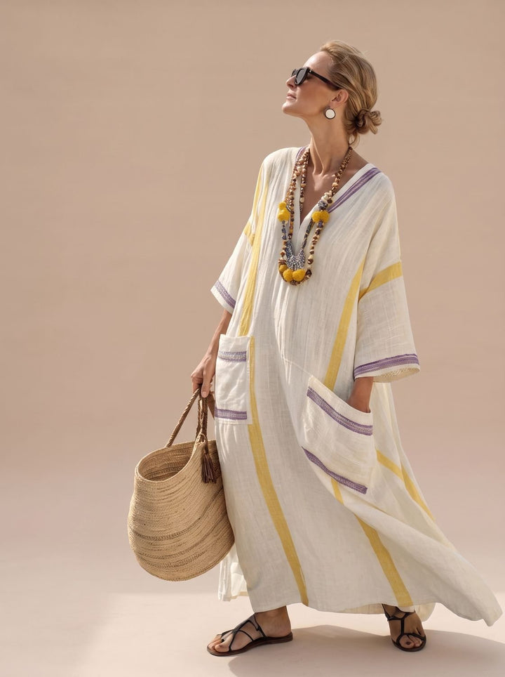 Amelia | Women's Relaxed-Fit V-Neck Striped Formal Maxi Dress