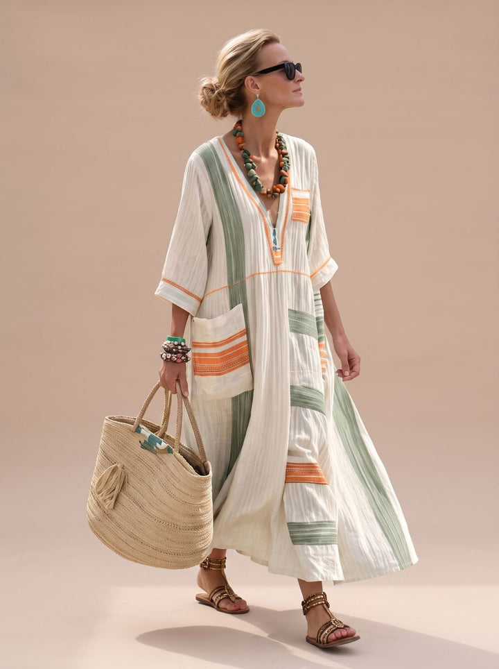 Amelia | Women's Relaxed-Fit V-Neck Striped Formal Maxi Dress