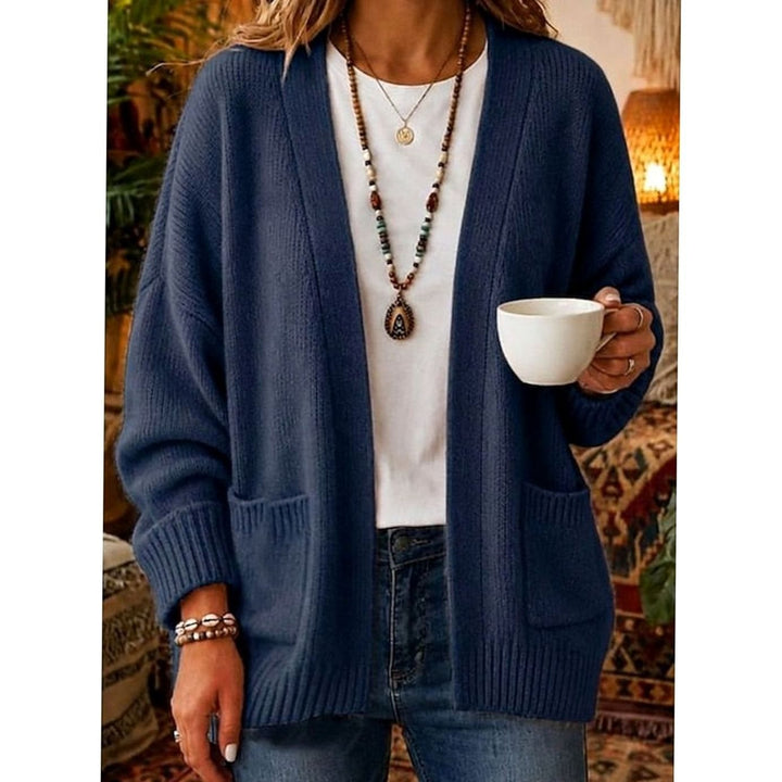 Eleanor | Women's Relaxed Open-Front Knit Cardigan Sweater Pockets