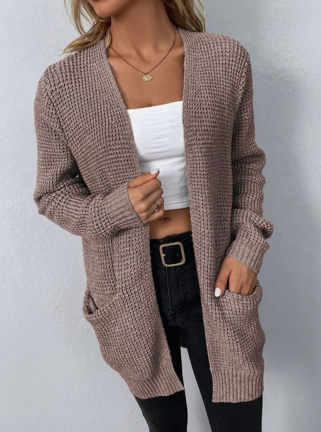 Olivia | Women's Relaxed Open-Front Waffle-Knit Cardigan