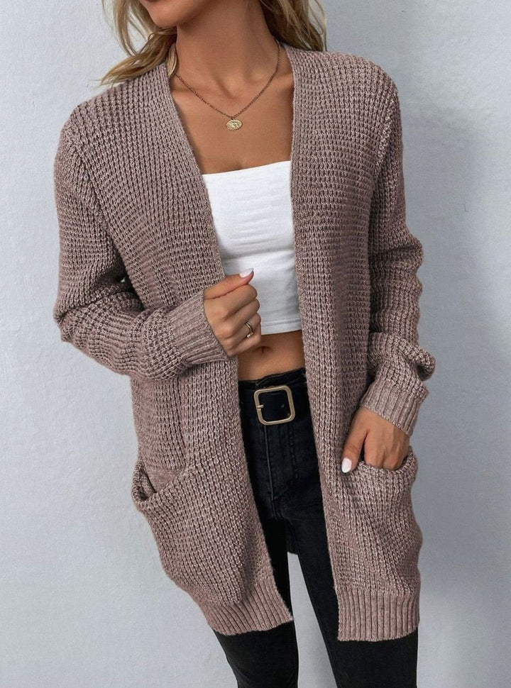 Olivia | Women's Relaxed Open-Front Waffle-Knit Cardigan